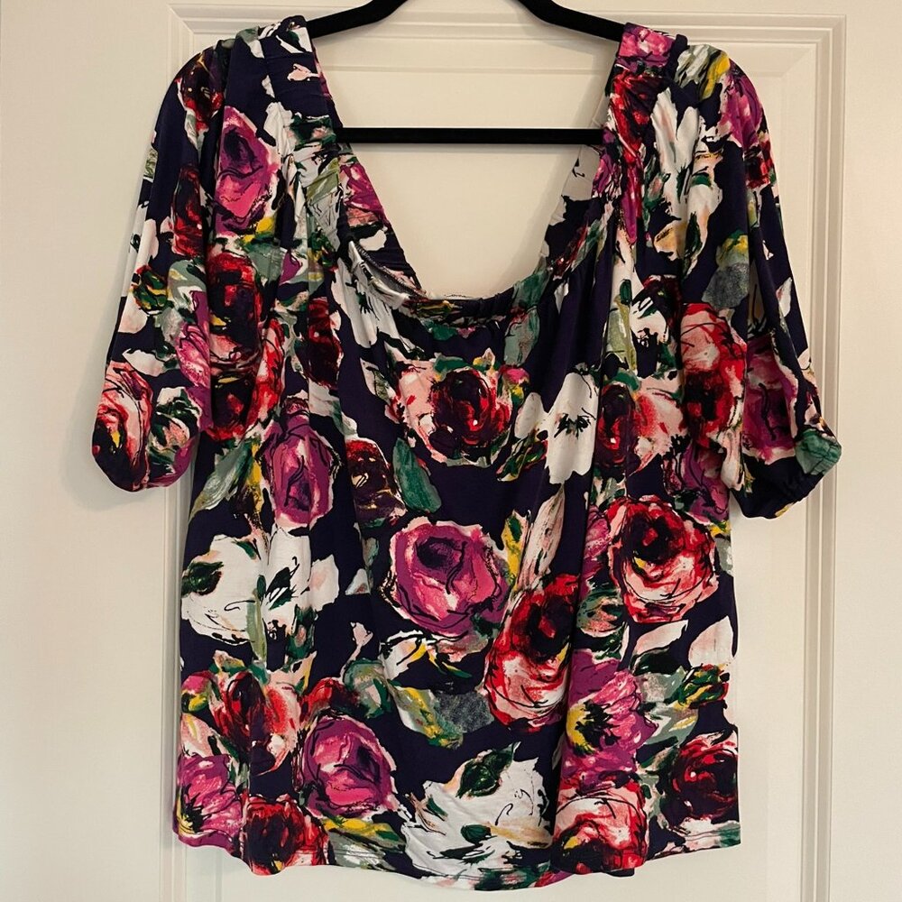 Loveappella Floral Print Off the Shoulder Top